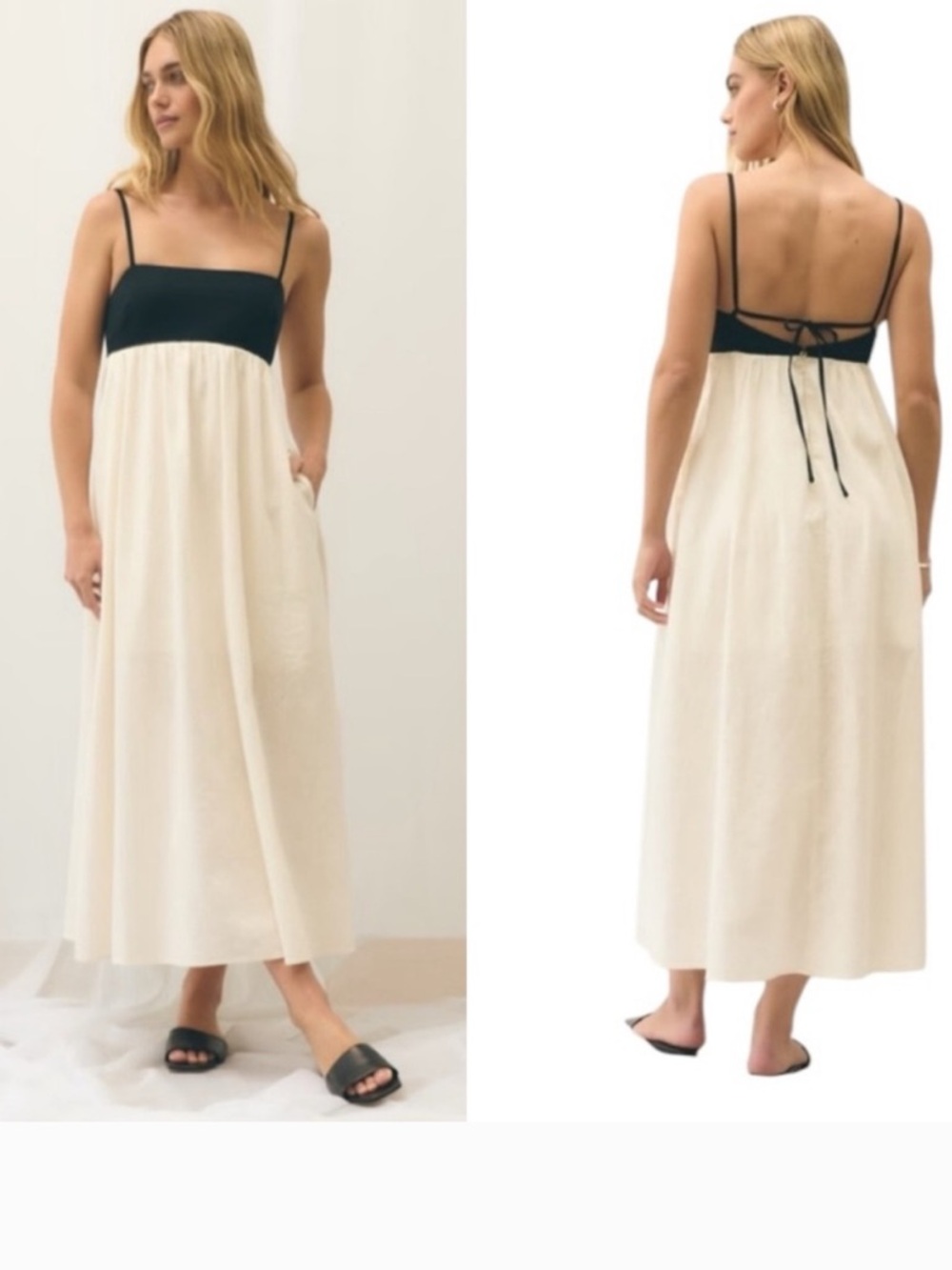 Abercrombie &Fitch Tie-Back Babydoll Maxi Linen Dress